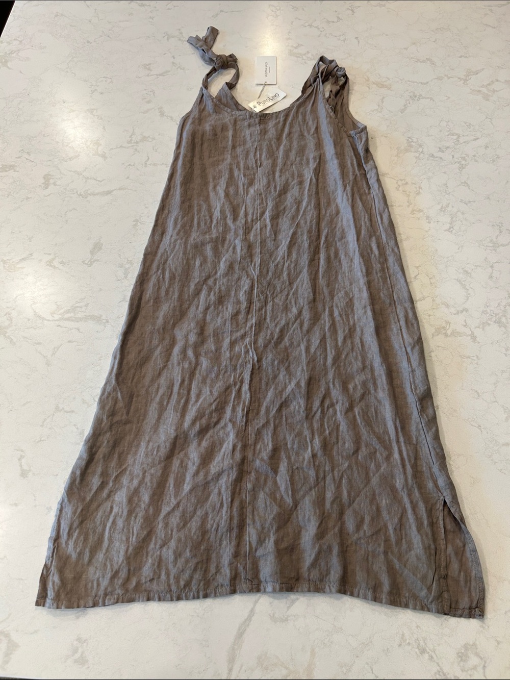 Valentina Naldi Made in Italy Natural Linen Tie Shoulder Midi Dress Casual S - Picture 8 of 13